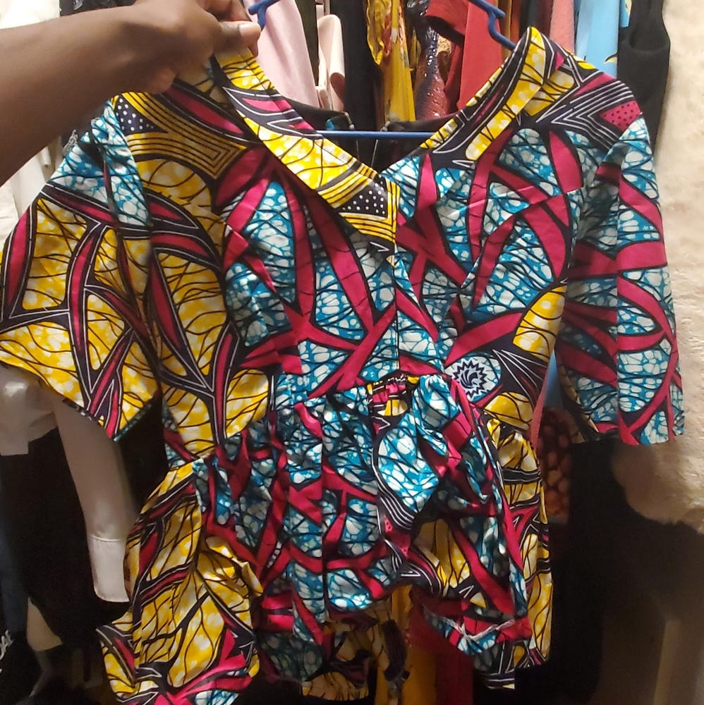 African Print Peplum Shirt NWOT